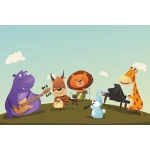  Fototapeta dla dzieci na wymiar hipopotam z gitarą, lew z perkusją dwk063