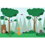  Fototapeta dla dzieci na wymiar las, ptaszki, góry, zajączki dwk064