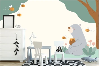  Fototapeta dla dzieci na wymiar miś z miodkiem i pszczółki dwk104