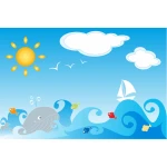  Fototapeta dla dzieci na wymiar wieloryb, rybki, morze, słoneczko dwk107