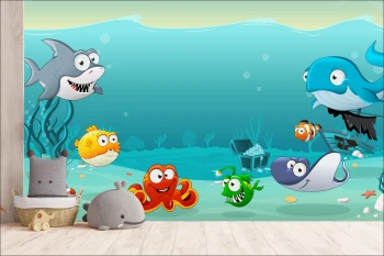  Fototapeta dla dzieci na wymiar podwodny świat, rybki, ocean, skarby dwk111