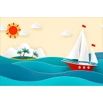  Fototapeta dla dzieci na wymiar morze, statek, słoneczko dwk112
