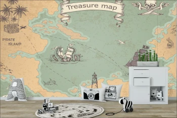  Fototapeta dla dzieci na wymiar mapa, kompas, statki dwk114