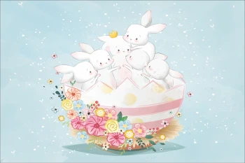  Fototapeta dla dzieci na wymiar  zajączki w jajku, kolorowe kwiatuszki dwk207