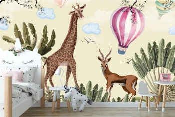  Fototapeta dla dzieci na wymiar antylopa, żyrafa, balony dwk231