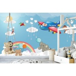 Fototapeta dla dzieci na wymiar tęcza, balony, miś, samolot, księżyc dwk271