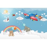 Fototapeta dla dzieci na wymiar tęcza, balony, miś, samolot, księżyc dwk271