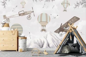  Fototapeta dla dzieci na wymiar samoloty, góry, balony dwk276