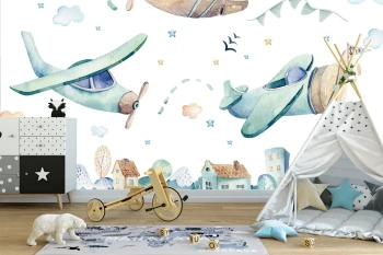  Fototapeta dla dzieci na wymiar miasteczko, samolot dwk282