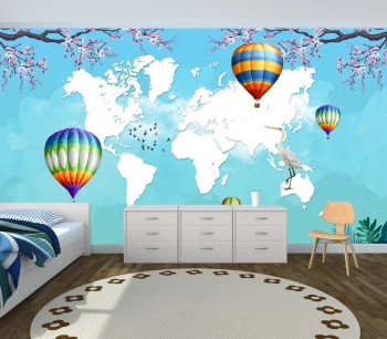  Fototapeta dla dzieci na wymiar kolorowe balony, mapa dwk285
