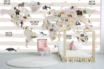  Fototapeta dla dzieci na wymiar mapa świata, kontynenty dwk286