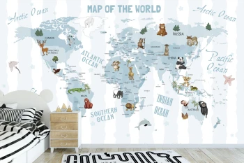  Fototapeta dla dzieci na wymiar mapa świata, zwierzęta dwk288