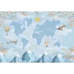  Fototapeta dla dzieci na wymiar mapa świata, balony, góry dwk289