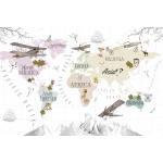 Fototapeta dla dzieci na wymiar mapa świata, balony, góry, samoloty dwk290