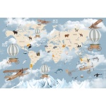 Fototapeta dla dzieci na wymiar mapa świata, balony, góry, samoloty dwk291