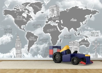  Fototapeta dla dzieci na wymiar mapa świata, Big Ben, Wieża Babel dwk293