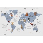 Fototapeta dla dzieci na wymiar mapa świata, małpki, panda, słonik dwk295