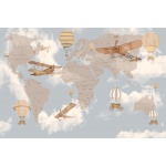 Fototapeta dla dzieci na wymiar mapa świata, samoloty i balony dwk296