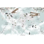  Fototapeta dla dzieci na wymiar mapa świata, zwierzęta , samoloty dwk297