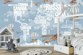   Fototapeta dla dzieci na wymiar samoloty, mapa świata dwk298