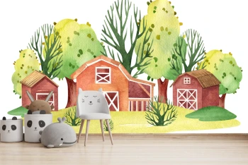  Fototapeta dla dzieci na wymiar farma, las, domki dwk336