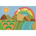  Fototapeta dla dzieci na wymiar kolorowe góry, bociany, tęcza dwk337