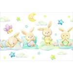  Fototapeta dla dzieci na wymiar zajączki, zajączki na poduszkach, gwiazdki, zabawki dwk338