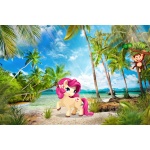Fototapeta dla dzieci na wymiar jednorożec na plaży, plaża, wyspa, palmy dwk344