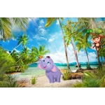  Fototapeta dla dzieci na wymiar słonik, plaża, małpka, wyspa dwk345