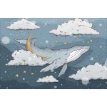  Fototapeta dla dzieci na wymiar wieloryb, chmurki, gwiazdki dwk347