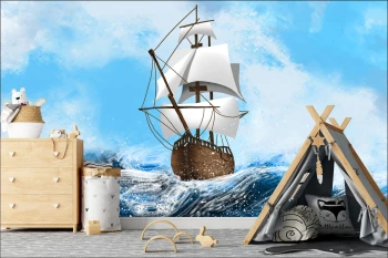  Fototapeta dla dzieci ocean, statek dwk116