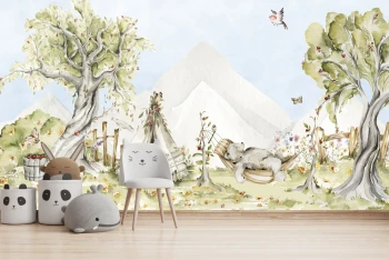  Fototapeta dla dzieci odpoczywający miś na leśnej polanie M066