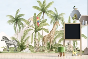  Fototapeta dla dzieci palmy, safari, dzikie zwierzęta M024