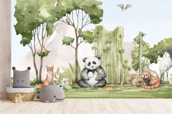  Fototapeta dla dzieci Panda, lis, bambusy M025