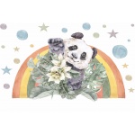 Fototapeta dla dzieci panda wśród kwiatów na tle tęczy M080