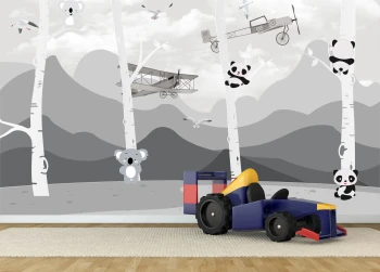  Fototapeta dla dzieci pandy, las, samoloty dwk266