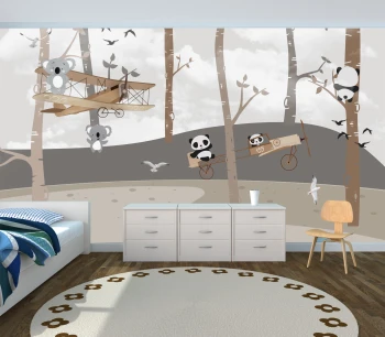  Fototapeta dla dzieci pandy, las, samoloty dwk267