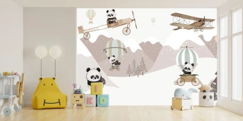  Fototapeta dla dzieci pandy, las, samoloty dwk268