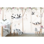 Fototapeta dla dzieci pandy, pandy w hamakach, kolorowe kwiaty dwk330