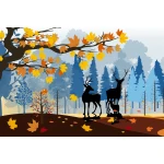  Fototapeta dla dzieci park, las, drzewa, kolorowe liście, jelenie dwk315