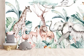  Fototapeta dla dzieci safari, żyrafa, lew, zebra M021