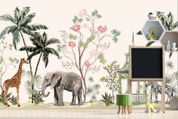  Fototapeta dla dzieci safari, słoń, małpka, dzikie zwierzątka dwk212