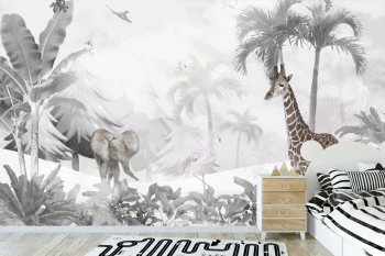  Fototapeta dla dzieci safari, zebra, palmy, flaming dwk214