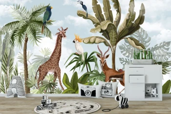  Fototapeta dla dzieci safari, zebra, palmy dwk219