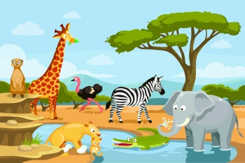  Fototapeta dla dzieci safari, dzikie zwierzęta, oaza dwk234