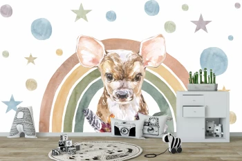  Fototapeta dla dzieci sarenka na tle tęczy M076
