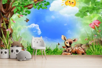  Fototapeta dla dzieci sarenki na polanie, słoneczko dwk074