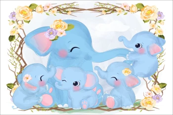  Fototapeta dla dzieci słoniki, niebieskie słoniki dwk196
