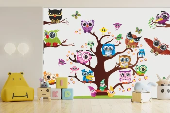  Fototapeta dla dzieci sówki , drzewo dwk056