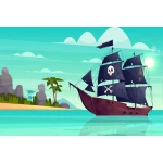  Fototapeta dla dzieci statek piracki, ocean, wyspa dwk119